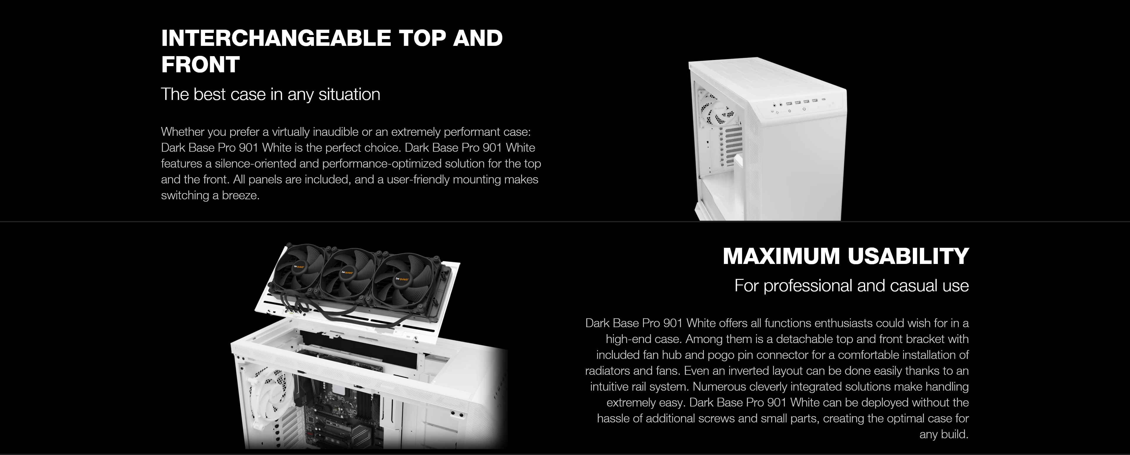 A large marketing image providing additional information about the product be quiet! DARK BASE PRO 901 Full Tower Case - White - Additional alt info not provided